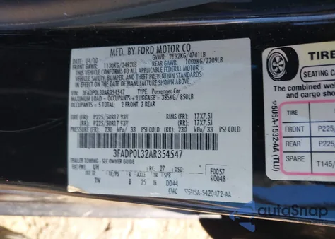 2010 Ford Fusion Hybrid из США, поврежденный, VIN 3FADP0L32AR354547